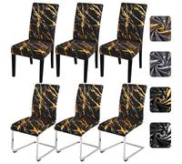 Alishomtll Dining Chair Covers Set of 6, Stretch Chair Slipcovers for Dining Chairs, Elastic Removable Washable Dining Room Chair Protector for Kitchen Hotel Banquet (Black Gold, 6 pcs)