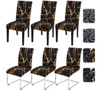 Alishomtll Dining Chair Covers Set of 6, Stretch Chair Slipcovers for Dining Chairs, Elastic Removable Washable Dining Room Chair Protector for Kitchen Banquet Hotel (Black Gold 6 pcs)