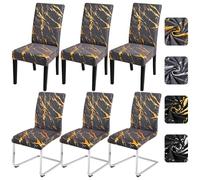 Alishomtll Dining Chair Covers Set of 6, Stretch Chair Slipcovers for Dining Chairs, Elastic Removable Washable Dining Room Chair Protector for Kitchen Hotel Banquet (Grey Gold, 6 pcs)