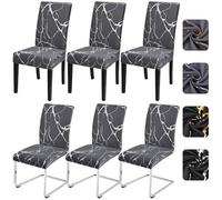 Alishomtll Dining Chair Covers Set of 6, Stretch Chair Slipcovers for Dining Chairs, Elastic Removable Washable Dining Room Chair Protector for Kitchen Banquet Hotel (Grey Silver 6 pcs)