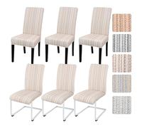 Alishomtll Dining Chair Covers Set of 6, Stretch Chair Slipcovers for Dining Chairs, Streaks Elastic Removable Washable Dining Room Chair Protector for Kitchen Hotel Party Banquet (Khaki, 6 pcs)