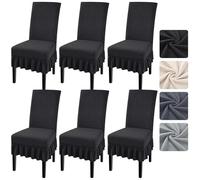 Alishomtll Dining Chair Covers Set of 6, Stretch Universal Chair Covers for Dining Chairs, Removable Washable Chair Slipcovers, Jacquard Chairs Protective for Kitchen Hotel Banquet (Black, 6 pcs)