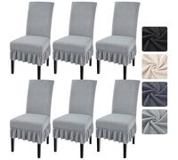 Alishomtll Dining Chair Covers Set of 6, Stretch Universal Chair Covers for Dining Chairs, Removable Washable Chair Slipcovers, Jacquard Chairs Protective for Kitchen Hotel Banquet (Light grey, 6 pcs)
