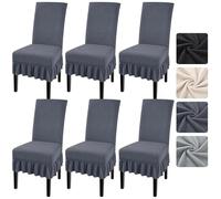 Alishomtll Dining Chair Covers Set of 6, Stretch Universal Chair Covers for Dining Chairs, Removable Washable Chair Slipcovers, Jacquard Chairs Protective for Kitchen Hotel Banquet (Dark grey, 6 pcs)