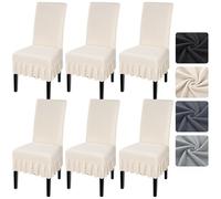 Alishomtll Dining Chair Covers Set of 6, Stretch Universal Chair Covers for Dining Chairs, Removable Washable Chair Slipcovers, Jacquard Chairs Protective for Kitchen Hotel Banquet (White, 6 pcs)