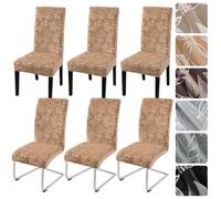 Alishomtll Dining Chair Covers Set of 6 Stretch Velvet Chair Slipcovers Elastic Washable Covers for Swing Chair Removable Chair Protector for Dining Room Kitchen Banquet Wedding Party (Khaki 6psc)