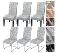 Alishomtll Dining Chair Covers Set of 6 Stretch Velvet Chair Slipcovers Washable Covers for Swing Chair Removable Chair Protector for Dining Room Kitchen Banquet Wedding Party (Light Grey 6psc)