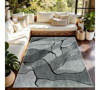 Alishomtll Grey Short Pile Area Rug 160x230 cm, Soft Touch & Non-Slip Weatherproof Rug with TPR Backing, Modern Wavy Geometric Striped Rug, Washable Carpet for Living Room, Bedroom & Entryway