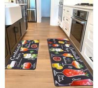 Alishomtll Kitchen Mats Sets, 2 Piece PVC Kitchen Rugs, Waterproof Non-slip Anti-Fatigue Stain-Resistant Cocktail Kitchen Runner Washable Standing Mats for Home Office Floor 44x75+44x120cm