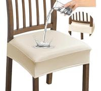 Alishomtll PU Chair Seat Covers for Dining Room Set of 4, Stretch Leather Waterproof Chair Seat Slipcovers, Removable Washable Dining Chair Covers Kitchen Seat Protector (Rear-Covered, 4pcs Beige)