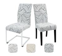 Alishomtll Set of 6 Stretch Leaf Print Dining Chair Covers, Elastic Removable Washable Reusable Chair Slipcovers, Anti-Dirt Seat Protector for Dining Room Hotel, Grey