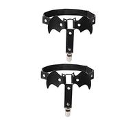 alisikee 2pcs Adjustable Bat-Shaped Leg Garter with Anti-Slip Clips, Elastic Gothic Thigh Ring Garter for Women and Girls, Black Garter, One Size