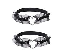 alisikee 2PCs Adjustable Heart Lace Thigh Garter, Elastic Leg Garters Belt for Women Parties, Black/Red/Pink/White, Black, One Size