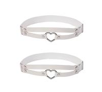 alisikee 2Pcs Adjustable Heart Leg Garter Belt, Elastic Thigh Garters for Women, White, One Size