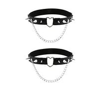 alisikee 2PCs Adjustable Heart Leg Garter Belt with Chain, Elastic Spike Rivet Thigh Garters for Women Parties, Black, One Size