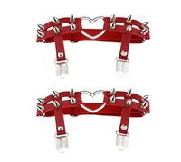 alisikee 2PCs Adjustable Heart Leg Garter with Anti-Slip Clips, Elastic Studded Thigh Garter for Halloween Parties Cosplay, Red, One Size