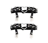 alisikee 2pcs Adjustable Heart-Shaped Leg Garter with Anti-Slip Clips, Elastic Gothic Thigh Ring Garter for Women, Black, One Size