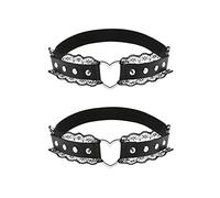 alisikee 2Pcs Adjustable Lace Heart-Shaped Thigh Garter, Elastic Leg Garters for Women, Black, One Size