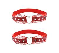 alisikee 2Pcs Adjustable Lace Heart-Shaped Thigh Garter, Elastic Leg Garters for Women, Red, One Size