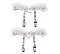 alisikee 2PCs Adjustable Lace Heart Thigh Garter with Anti-Slip Clasps, Elastic Leg Garter Belt for Women, Black/Pink, White, One Size