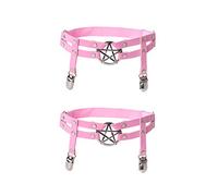 Alisikee 2pcs Adjustable Star-Shaped Leg Garter With Anti-Slip Clips, Elastic Gothic Thigh Ring for Women and Girls, Pink, One Size