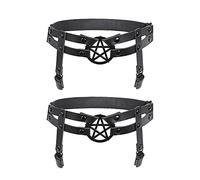 alisikee 2Pcs Black Leather Leg Garter, Star Pentagram Thigh Garters with Clips for Women, Black, One Size
