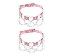 alisikee 2PCs Faux Leather Leg Garter with Chains, Elastic Rock 5-Hearts Thigh Garters Belt for Women Halloween Party, Pink, One Size