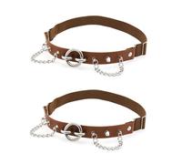 alisikee 2PCs Studded Rivet O-ring Leg Garter, Adjustable Punk Thigh Garters Belt with Chains for Women Parties, Brown, One Size