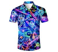 ALISISTER Mens Astronaut Playing Guitar Shirt Funny Space Music Print Top XXL