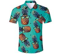 ALISISTER Men's Ugly Hawaiian Shirt Button Down Blouse Short Sleeved Tshirt Adult Pineapple Pattern Hawaiian Casual Beach Aloha Party Vacation Regular Slim Shirts XL, Green Pineapple, XL