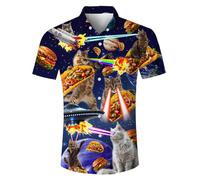ALISISTER Men's Ugly Hawaiian Taco Cat Button Down Blouse Short Sleeved Tshirt Adult 3D Colorful Casual Beach Aloha Party Regular Slim Retro Shirts Hawaii XL