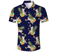 ALISISTER Tropical Hawaiian Shirt Funky Pineapple Cat Design Vacation Shirts Button Down T-Shirts Aloha Blouse Short Sleeved Summer Party Beach Suit for Men XXL