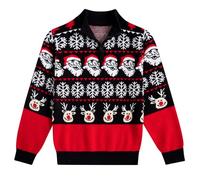 ALISISTER Ugly Christmas Sweater for Boy 1/4 Zip Pullover Sweaters Half Turtleneck Santa Claus Print Sweatshirt 5-6 Years