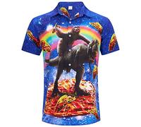 ALISISTER Ugly Hawaiian Shirt Button Down Blouse Short Sleeved Tshirt Adult Men 3D Sloth Dinosaur Printed Summer Aloha Party Regular Retro Fit Slim Shirts XL