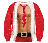 ALISISTER Unisex Xmas Jumper Sweatshirt Cool Muscle Graphic Fake 2 Pieces Red Christmas Pullover Sweater Festival Idea Gift T-Shirts For Father Brother XL