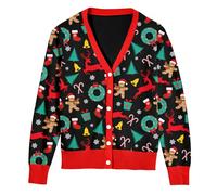 ALISISTER Women Christmas Cardigan Gingerbread Man Print V Neck Button Down Long Sleeve Festive Sweater XXL