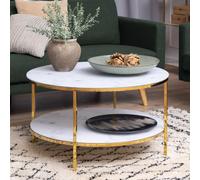 Alisma Coffee Table - Round - Shelf - White Marble