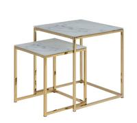 Furniture To Go Alisma Nest Of Tables With White Crystal Clear Marble Glass Top & Gold Legs
