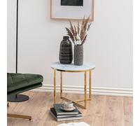 Alisma Side Table - Round - White Marble Effect and Gold - with Shelf
