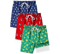 AlisOker Boys Swimming Trunks UPF 50+ Swim Shorts Board Shorts Mesh Lining Quick Dry Beachwear, Swordfish Red, Banana Green, Sailing Boat, Navy Blue, 14-16 Years