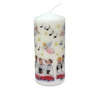 Alison Gardiner Angels & Choir Red with Musical Notes Mini Pillar Candle - Unscented Wax Christmas Candle, 40hr Burn, Handmade in UK - Perfect for Adding Warmth to Table Displays & Seasonal Décor