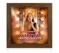 Alison Kingsgate 12x12 Walnut Vinyl Record Frame - Display Modern Frames for LP Album Covers & CDs - Engineered Wood with Shatterproof Perspex Front - Gift for Music Lovers