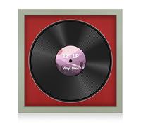 Alison Kingsgate 16×16" Vinyl Record Frame for 12 Inch LP Disc - Premium Green Photo Frames with Crimson Mount - Engineered Wood with Shatterproof Perspex Front - Modern Display for Music Lovers