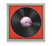 Alison Kingsgate 16×16" Vinyl Record Frame for 12 Inch LP Disc - Premium Green Photo Frames with Poppy red Mount - Engineered Wood with Shatterproof Perspex Front - Modern Display for Music Lovers