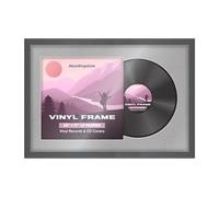 Alison Kingsgate 25×17" Vinyl Record Frame for 12 Inch LP Cover & Disc - Premium Classic Display Photo Frames - Engineered Wood with Perspex Front - Dark Grey with Silver Mount for Music Lovers