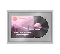 Alison Kingsgate 25×17" Vinyl Record Frame for 12 Inch LP Cover & Disc - Premium Classic Display Photo Frames - Engineered Wood with Perspex Front - Light grey with Silver Mount for Music Lovers