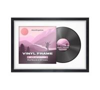 Alison Kingsgate 25×17" Vinyl Record Frame for 12 Inch LP Cover & Disc - Premium Classic Display Photo Frames - Engineered Wood with Perspex Front - Black with White Mount for Music Lovers