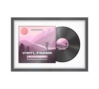 Alison Kingsgate 25×17" Vinyl Record Frame for 12 Inch LP Cover & Disc - Premium Classic Display Photo Frames - Engineered Wood with Perspex Front - Dark Grey with White Mount for Music Lovers