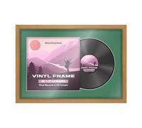 Alison Kingsgate 25×17" Vinyl Record Frame for 12 Inch LP Cover & Disc - Premium Overlapped Display Photo Frames - Engineered Wood with Perspex Front - Oak with Emerald Mount for Music Lovers