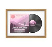 Alison Kingsgate 25×17" Vinyl Record Frame for 12 Inch LP Cover & Disc - Premium Overlapped Display Photo Frames - Engineered Wood with Perspex Front - Oak with White Mount for Music Lovers